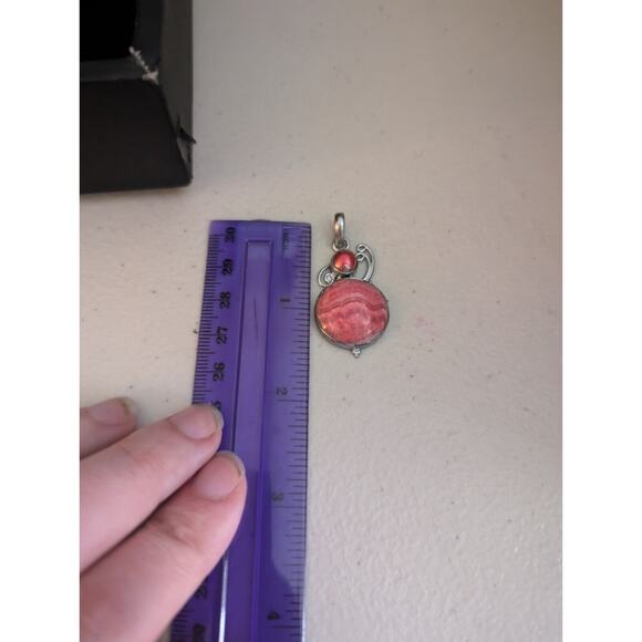 Vintage Navajo 925 Sterling Silver Rhodochrosite Pendant - Picture 1 of 3